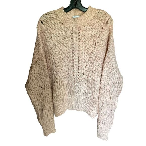 Topshop Sweater Chunky Eyelet Knit Pink Cream Funnel Neck Women Size 12 - Picture 12 of 13